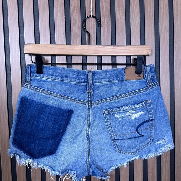 American Eagle Jean Shorts 4 Womens Blue Cut Off Vistage Festival High Rise - Picture 2 of 8